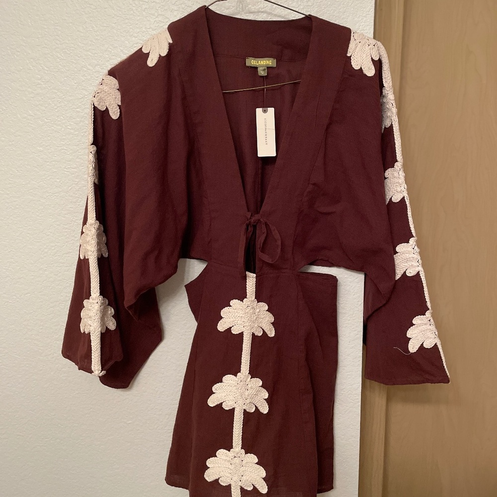 NWT Anthropologie Celandine Palm Cutout Mini Kaftan Dress